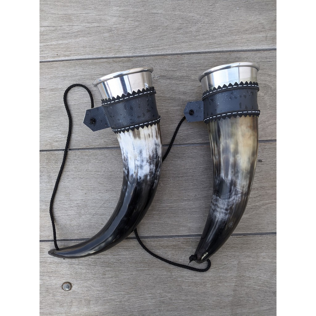 kit 2 guampas copo cuia de chifre de boi vikings natural para bebidas copo de aluminio - oferta