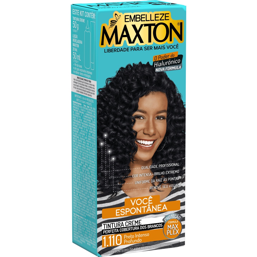 Tinta de cabelo maxton morena +espontânea preto intenso profundo 1.110