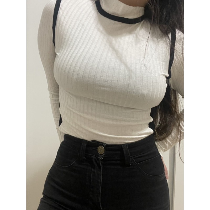 doble Despertar Vandalir blusa de manga longa branca com listra preta | Shopee Brasil
