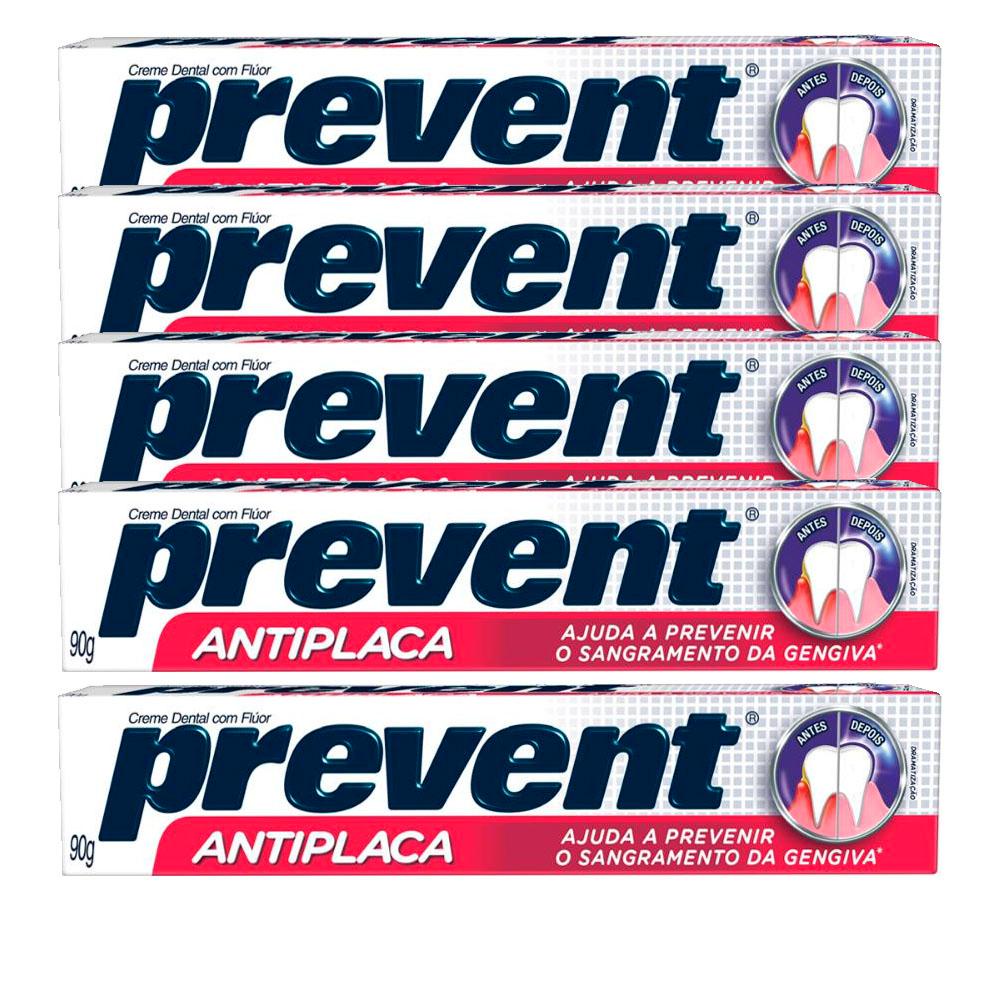 Kit 5 Pasta De Dentes Prevent Antiplaca  Em Creme 90 G