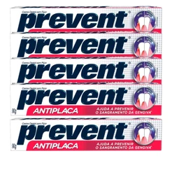 Kit 5 Pasta De Dentes Prevent Antiplaca Em Creme 90 G