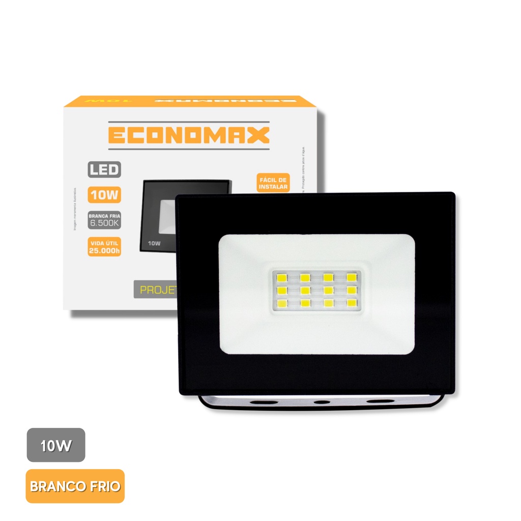 Refletor Led 10w Bivolt Branco Frio 6500k Economax