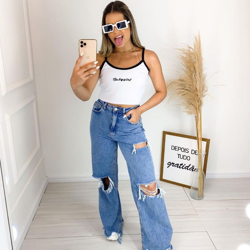 Regata Cropped Ribana Baby Girl Preta E Branca Alca Fina Tumblr Moda Gringa Shein Aesthetic Vintage Shopee Brasil