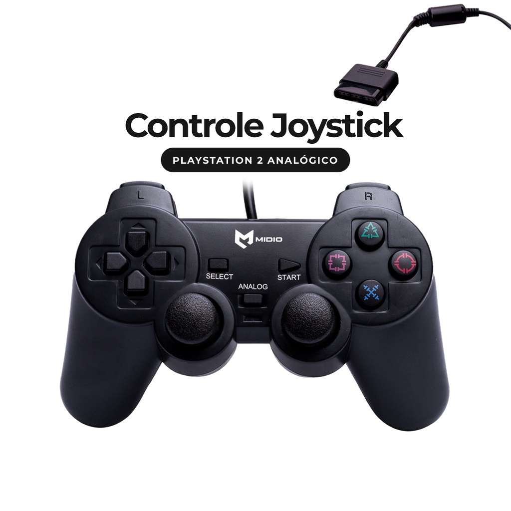 Controle Joystick Para Playstation 2 Preto Analógico Ps2 Escorrega O