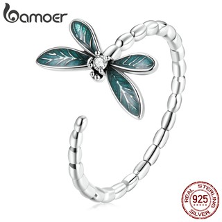 Bamoer Prata 925 Libélula Tamanho Ajustável Anel De Dedo Com Zircon Moda Jóias Presentes Para Mulheres Bsr216