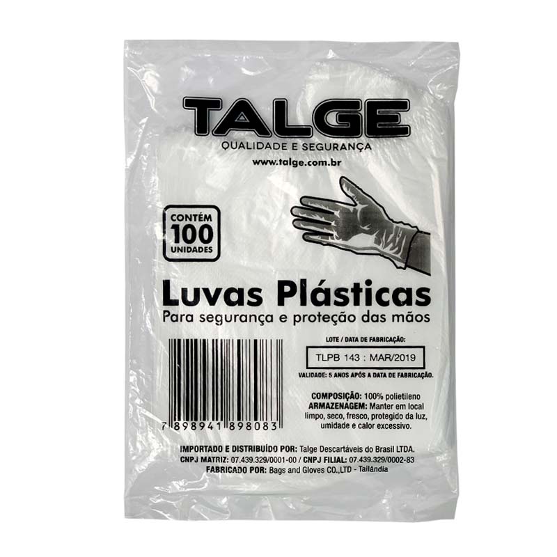 Luva Descartável Plástica Com 500 Unidades Talge