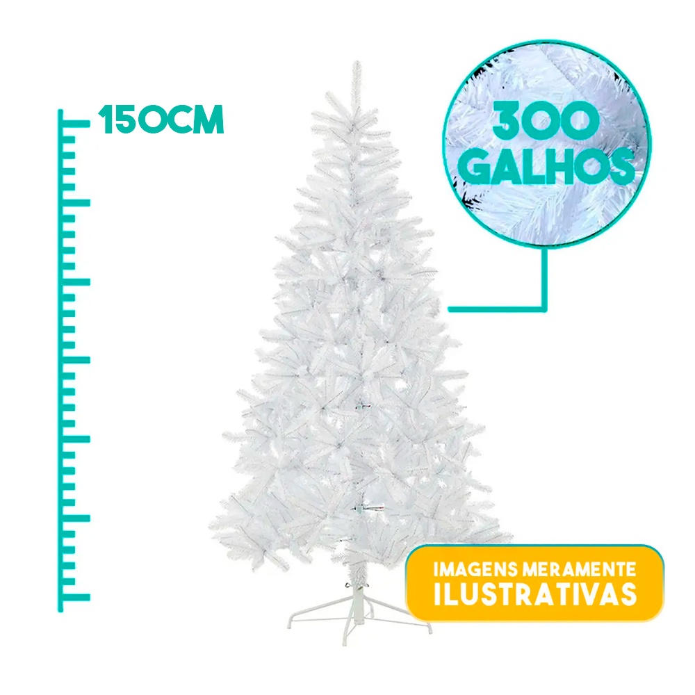 Árvore de Natal Branca 150 cm 1,5 metros 300 galhos Base de Plástico |  Shopee Brasil