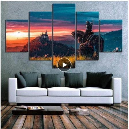 Quadros Decorativos Mosaicos 5 Peças 1,80 X 0,65 Paisagem Linda Com