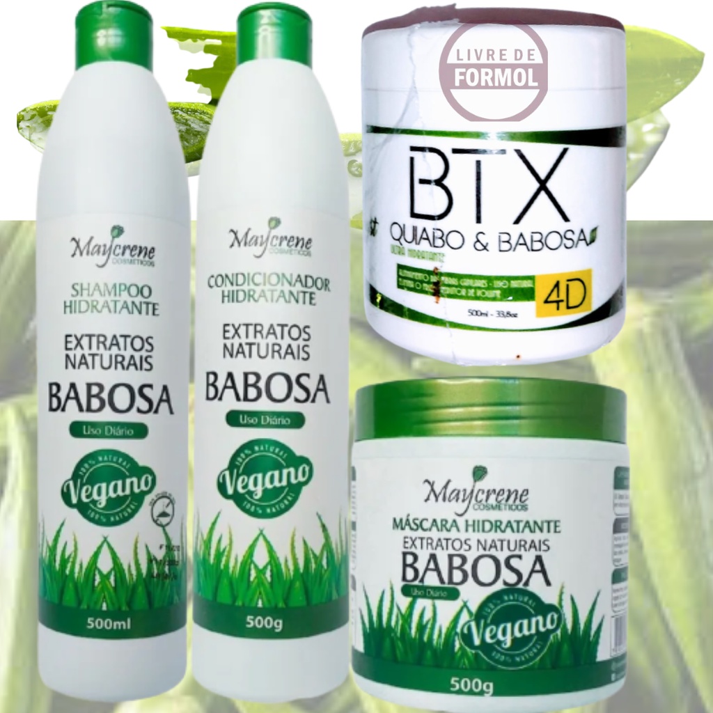 Redutor de Volume capilar Orgânico Quiabo e Babosa 500 GR + Kit Tratamento Capilar Babosa (3 PASSOS)