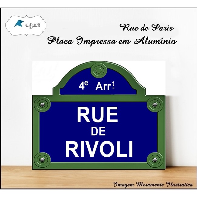 Placa de Rue Rua de Paris Decorativa em Alumínio