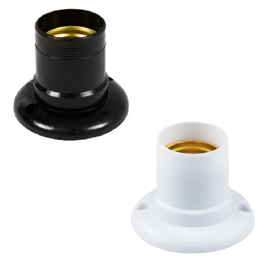 KIT 2 SUPORTE SOQUETE PARA LAMPADA UNIVERSAL FIXO E27 PRETO/BRANCO