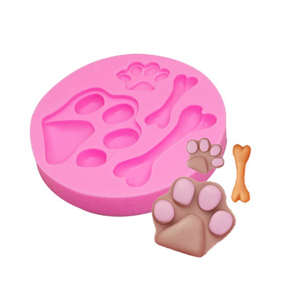 Molde de Silicone Patinhas e Ossinhos Cachorro - Molde de Silicone para Artesanato e Confeitaria