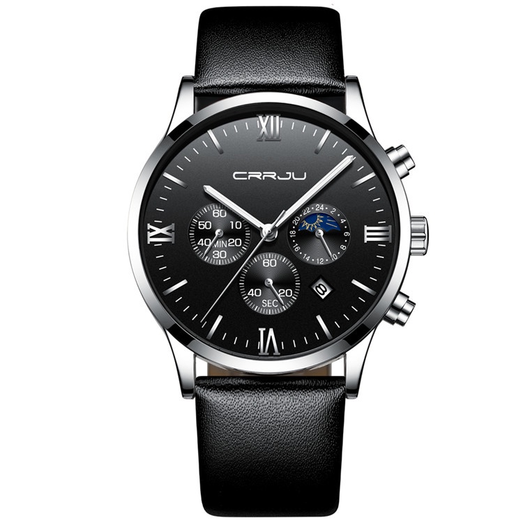 Relógios Masculinos CRRJU Marca Superior De Couro Novo Cronógrafo À Prova D'água Casual Negócios Esporte Quartzo 2159 XL