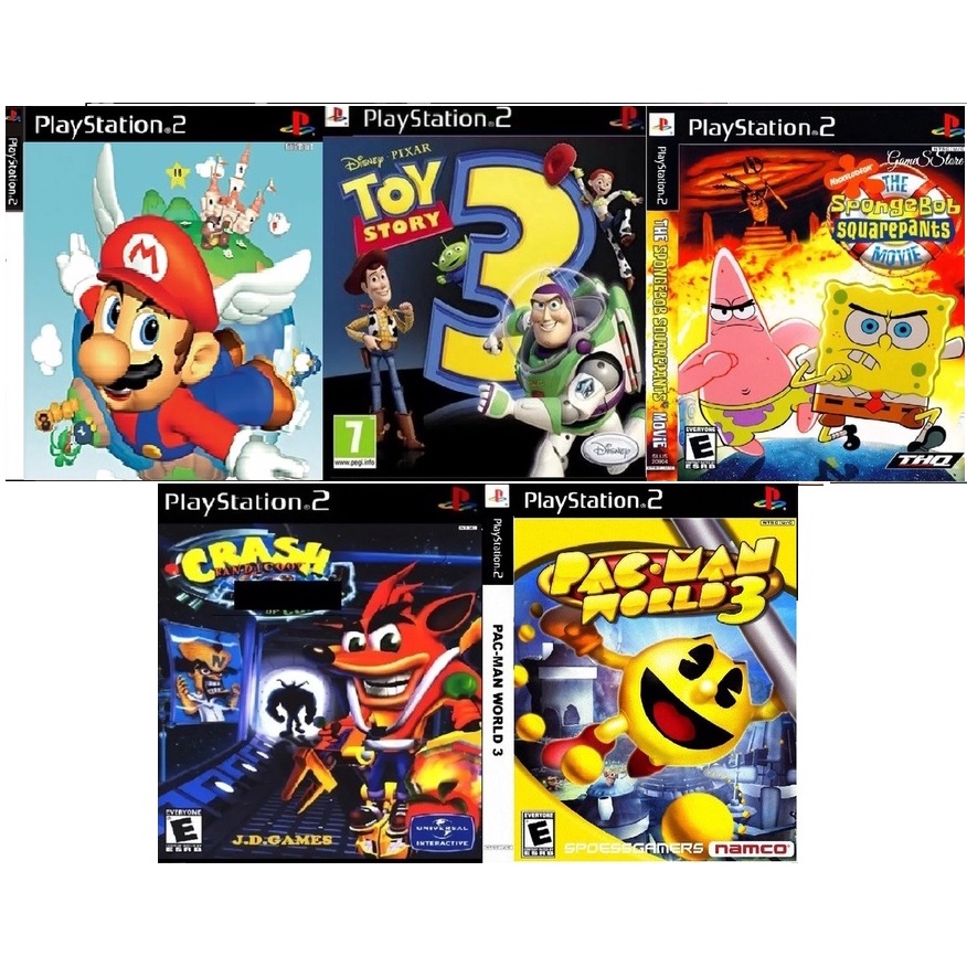 Games PS2 5  Jogos  CRASH MARIO 64 BOB ESPONJA TOY STORY 3 PAC MAN 3 play 2 PLAY 2