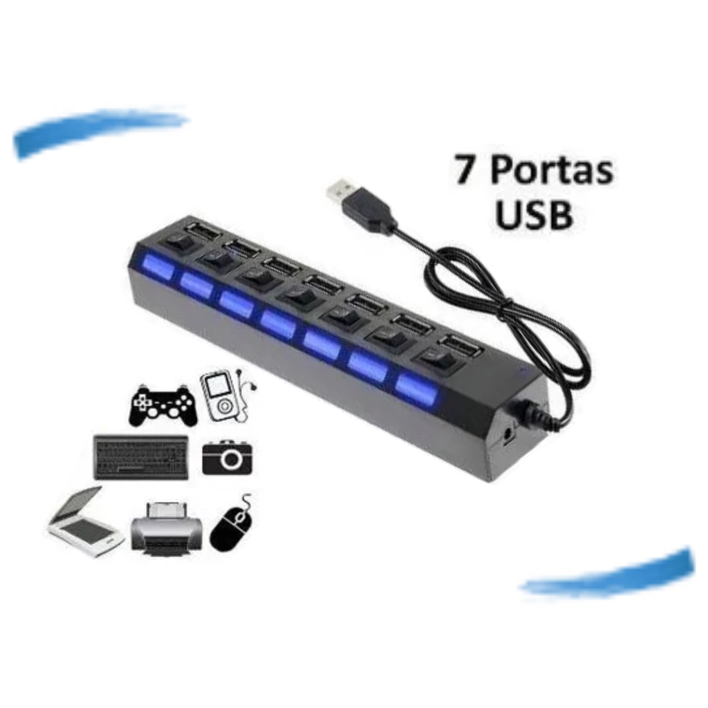 Hub Usb 2.0 Com 7 Portas Switch On/off E Led Indicador | Shopee Brasil