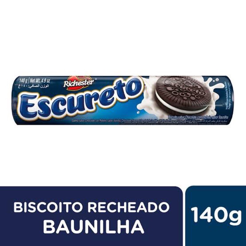 Kit Com 8 Unidades De Biscoito Recheado Richester Escureto Baunilha 140g