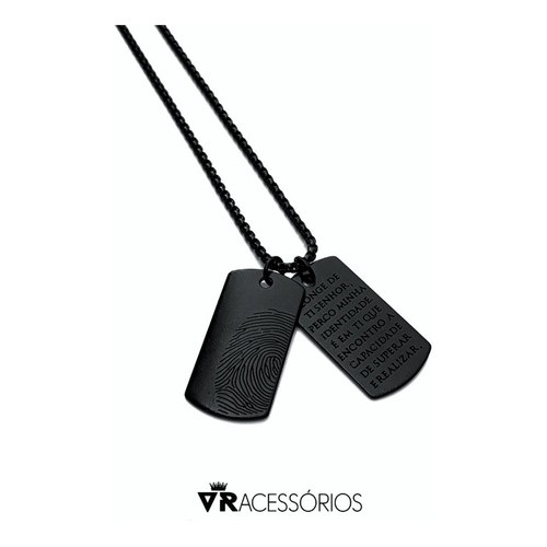 Colar Placas Black Corrente Aço Inox 316l/ Cordão preto masculino militar