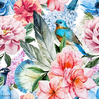 Papel De Parede Aquarela Floral Flores Pássaro Pintura