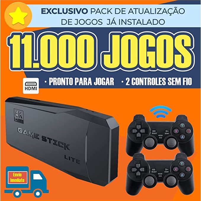 GAME STICK 4K ORIGINAL VERSÃO ATUALIZADA 11 MIL JOGOS com 2