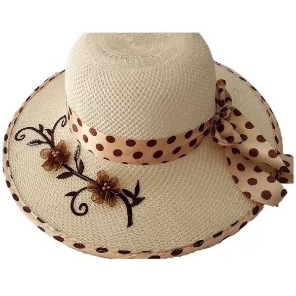 5 Chapéu Praia Feminino Floppy Aba Laço Piscina Verão C/flor