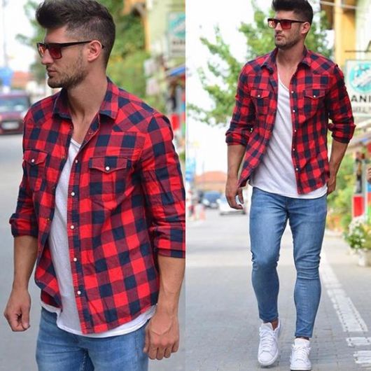 Camisa xadrez festa Junina Masculina Flanelada Manga longa com 2 bolsos modelo xadrez largo