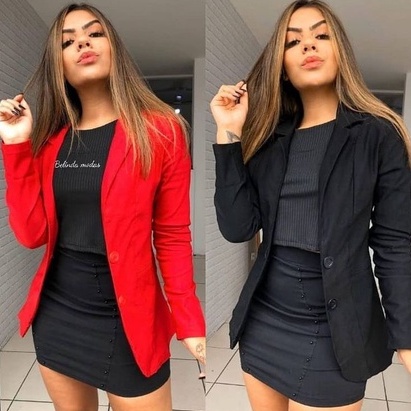 blazer bengaline com dois botões terninho social conjunto trabalho casaco feminino