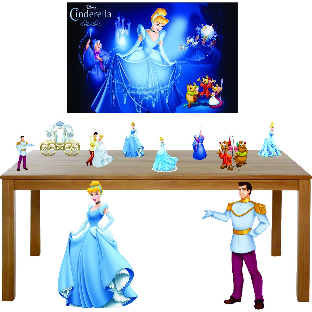 Kit CINDERELA - Display para chão e mesa + painel feito em MDF 3mm para decoração de FESTAS e EVENTO INFANTIL