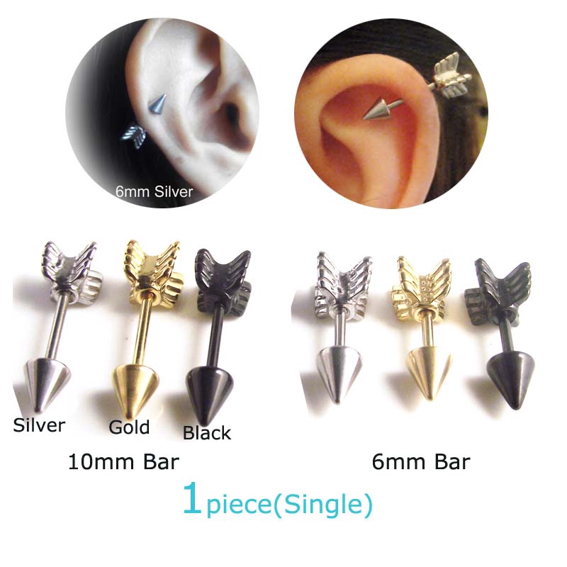 1 Peça Piercing Autoricle Pinna De Aço Inoxidável Em Formato De Flecha 16gage 6mm 10mm em Oferta na Shopee