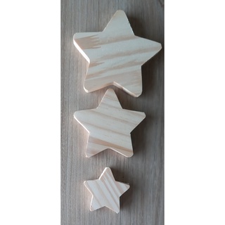 kit 3 apliques 10cm 8cm 5cm estrela em madeira pinus enfeite mesa posta pigente decoração artesanato festa atelie