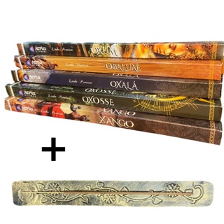 Kit 12 Cxs incensos Orixás Umbanda Atria 96 varetas + Incensário Régua Madeira