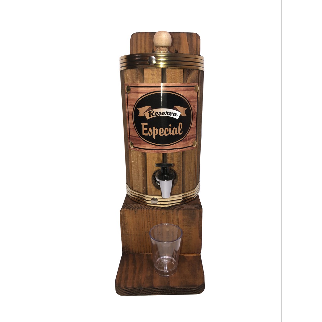Pingômetro Barril Madeira com Garrafa Copo Porta Cachaça Pin.ga Bar Área Gourmet Bancada Decoração Rústica Presente