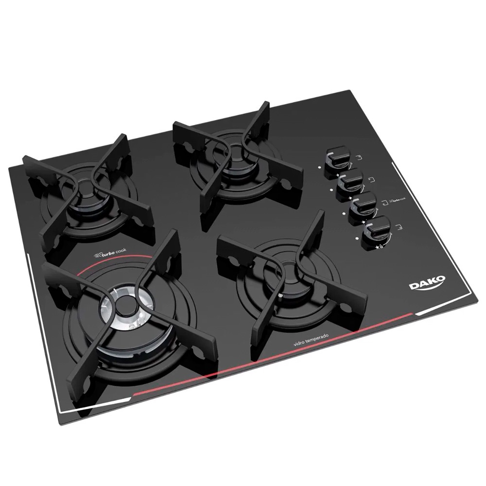 Cooktop 4 Bocas Dako Glass Preto Turbo Cook Vidro Bivolt Shopee Brasil