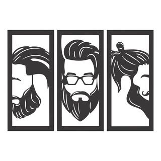 Trio de Quadros Decorativo Barbearia MDF Preto Fosco
