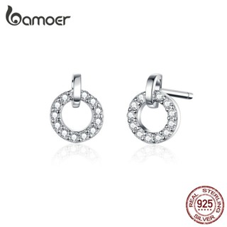 BAMOER Lucky Circle Stud Earring 925 Silver em Oferta na Shopee