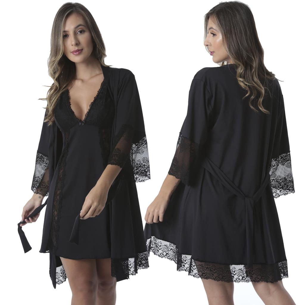 Robe Medusa de Microfibra Light e Renda Feminino