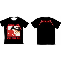 Camiseta Metallica Kill 'Em All Nas Cores Preta e Branca Tecido Dry Fit Proteção UV50