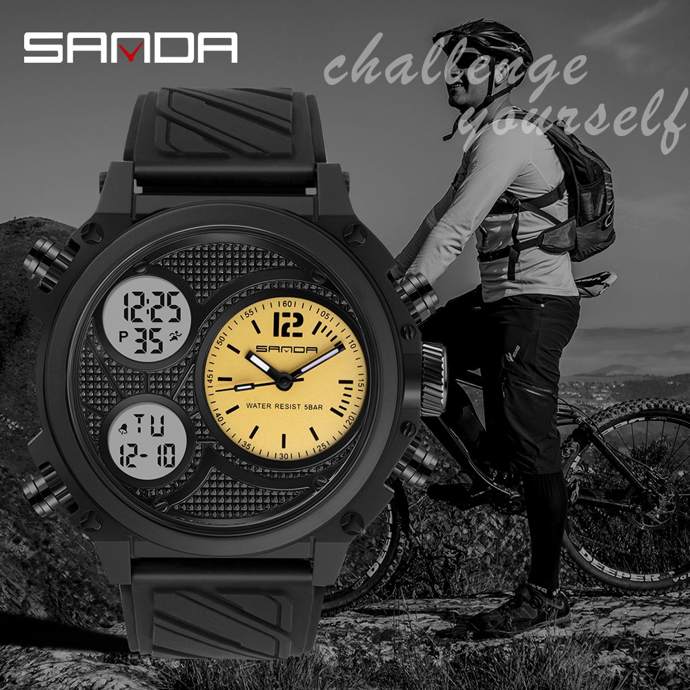 Relógio militar de marca de luxo masculino SANDA relógio militar à prova d 'água duplo display masculino — imagem 2 de 2