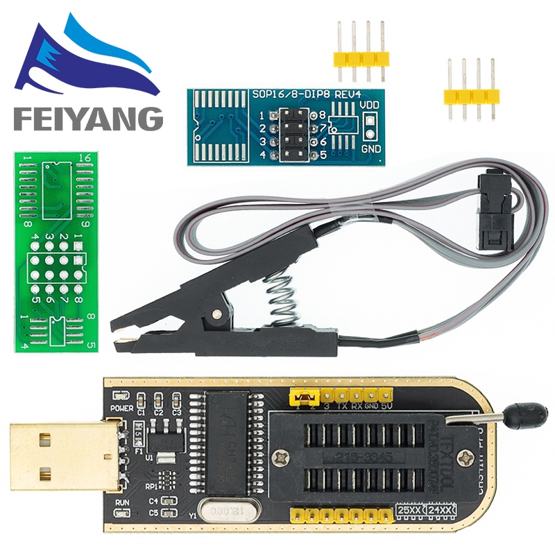 CH341A 24 25 Series EEPROM Flash BIOS USB Programmer Module + SOIC8 SOP8 Test Clip For EEPROM 93CXX / 25CXX / 24CXX