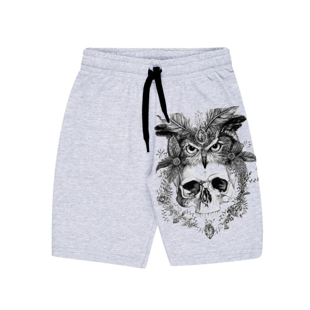 Bermuda Masculina de Moletom Estampada por Sublimação Coruja Crânio A67