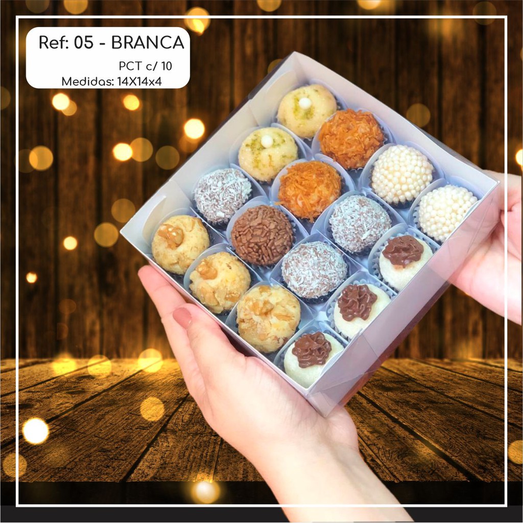 10 CAIXAS EMBALAGEM 15 DOCES COM VISOR EM  ACETATO BRANCA 14X14X4 - REF. 05 ( CHOCOBRAZ )// - Home & Living