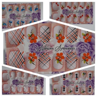 Kit 60 adesivos de unha artesanal (5 cartelas com modelos da foto)