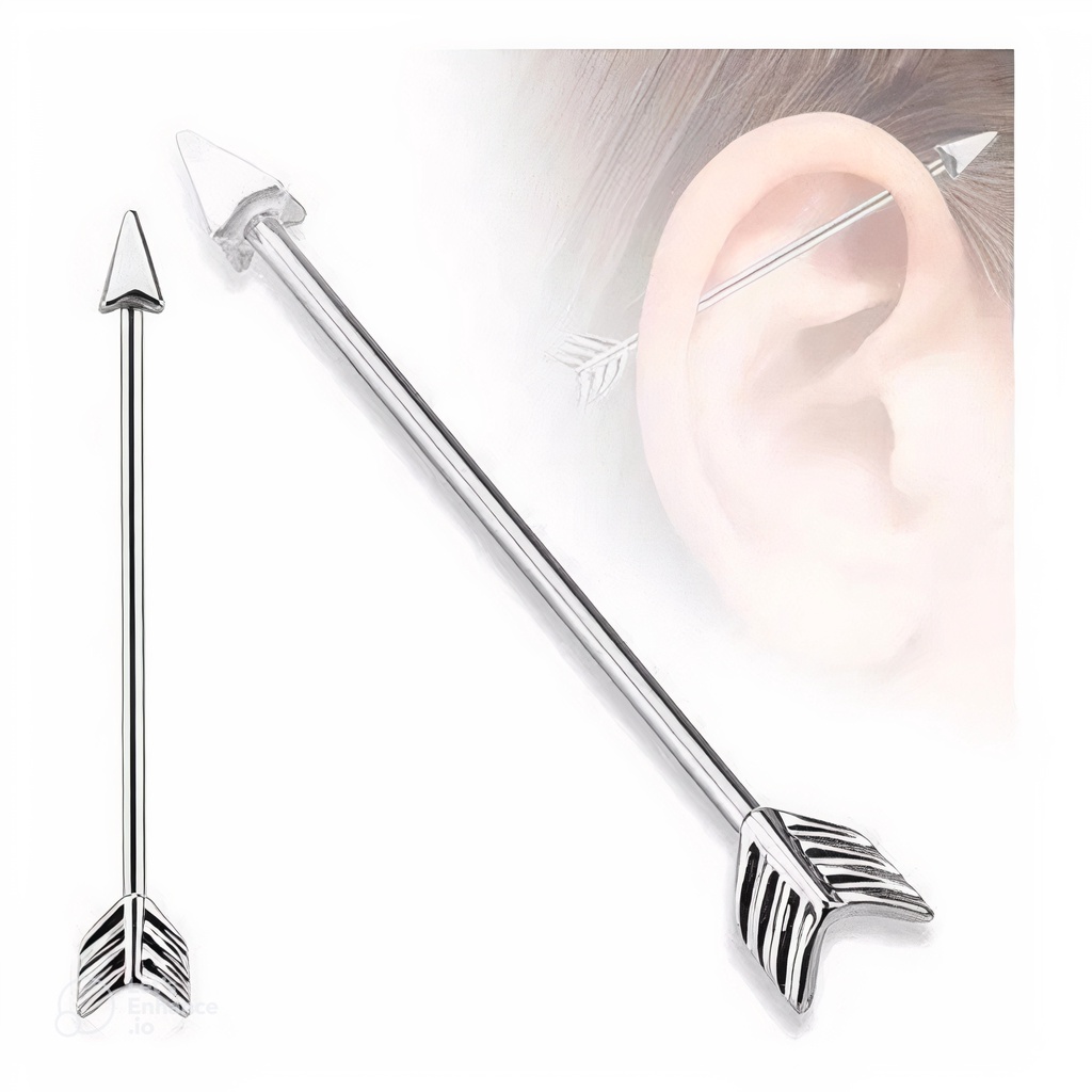 Piercing Transversal - Industrial Em Aço Cirúrgico De Flecha, Erva, Canabis, Coração, Cruz, Laço, Ancora, Mão de Fátima