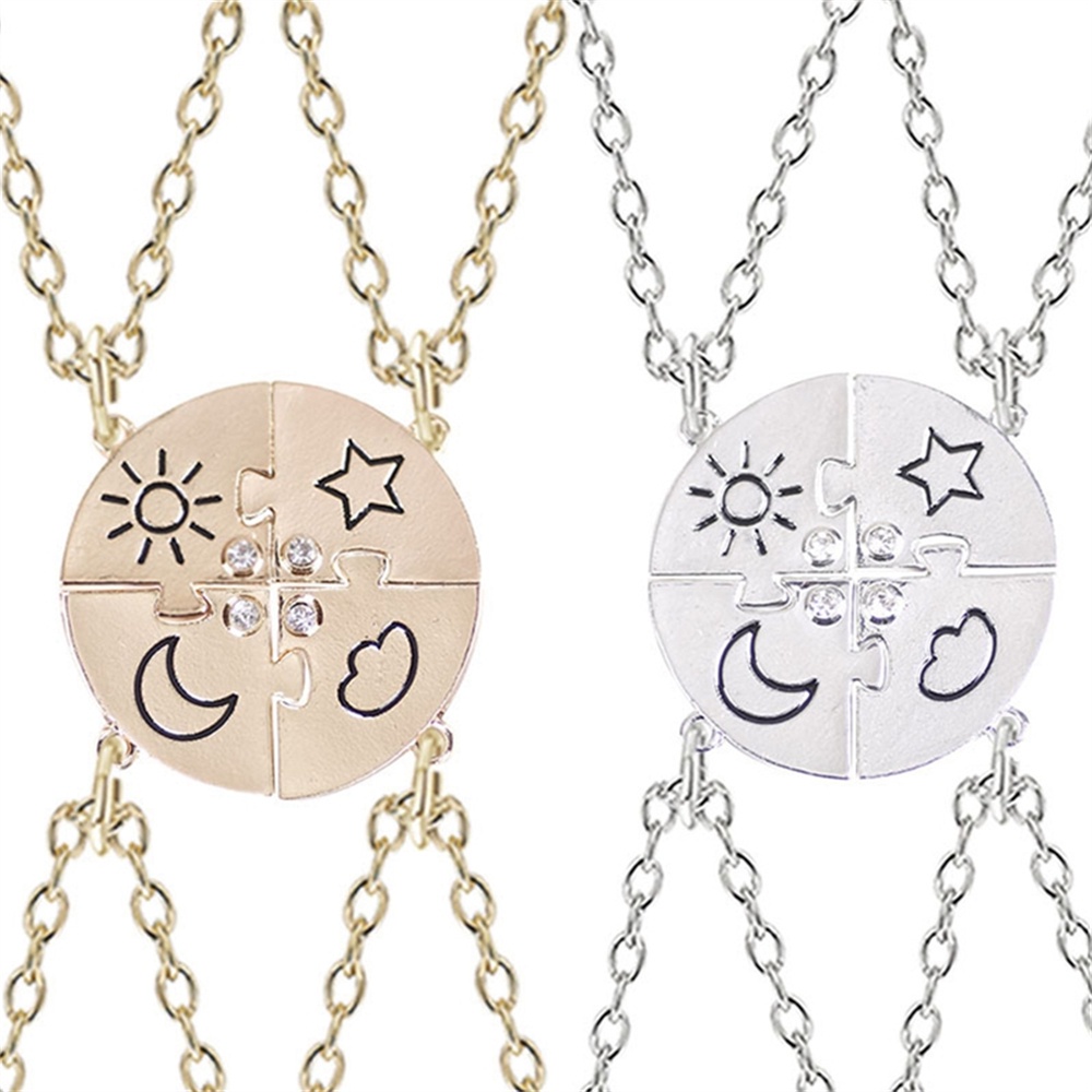 Conjunto De 4 Peças Melhor Amigo Colar De Amizade Nuvem De Sol Lua E Estrela Inlaid Rhinestone Costura BFF Pingente Jóias De Moda