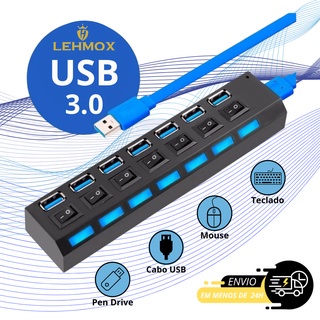 Hub Usb 7 portas 3.0 Hd Extensao Pen Drive Alta Velocidade Com LED Chave seletora