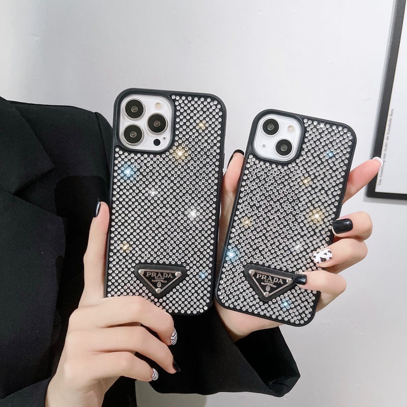 Luxuoso Capinha De Moda Com Pedras Prada Para iPhone 13 12 Pro 11 13 Pro Max 14 Pro 12 13 Pro Capa iPhone 14 Pro Max