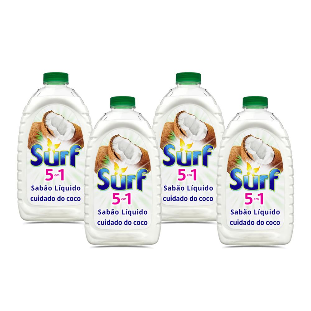 Kit 4 Lava-Roupas Líquido Surf 5 em 1 Cuidado do Coco 3L em Oferta na Shopee