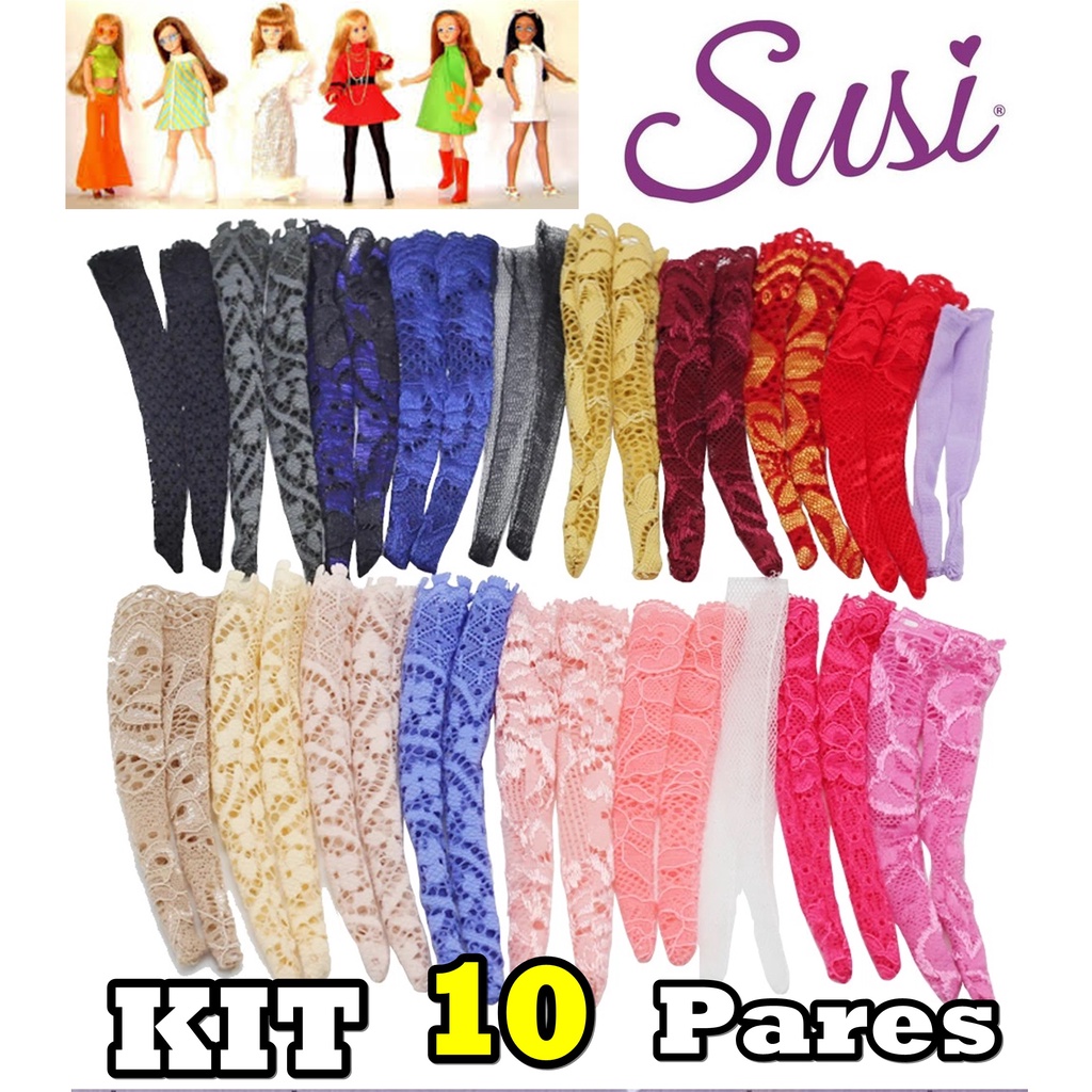 Kit 10 Pares De Meias 7/8 Para Boneca SUSI Antiga Meia Calça Luxo Rendada Roupa