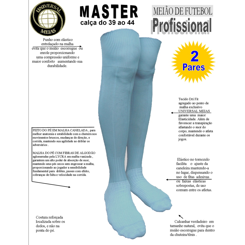 KIT c/ 2 Pares de Meião de Futebol CINZA - Profissional - ORIGINAL Universal Meias - Adulto - Juvenil - Infantil