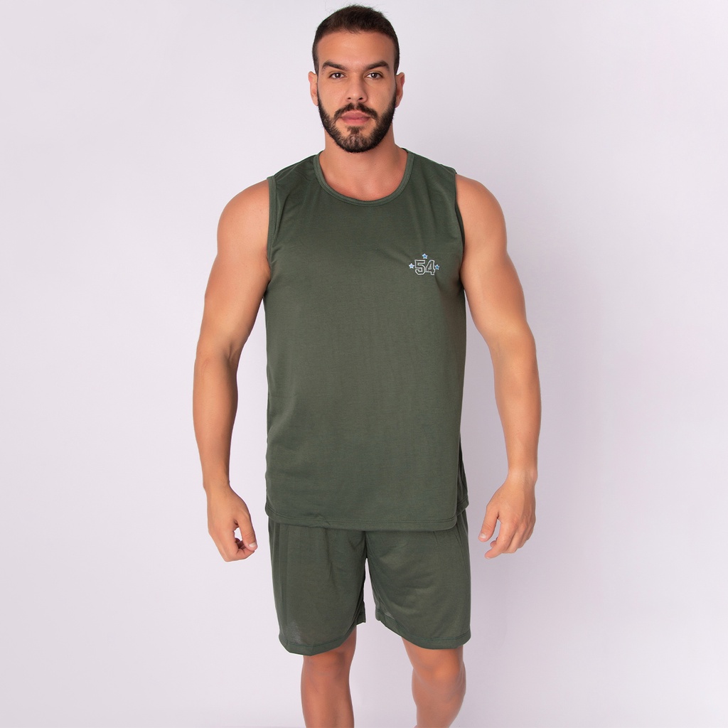 Promoção Pijama Masculino Regata Adulto Short Verão Curto Malha Liso Dormir Básico