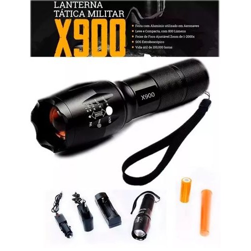 Lanterna Tática Militar x 900 x900 Recarregável Police Com Zoom